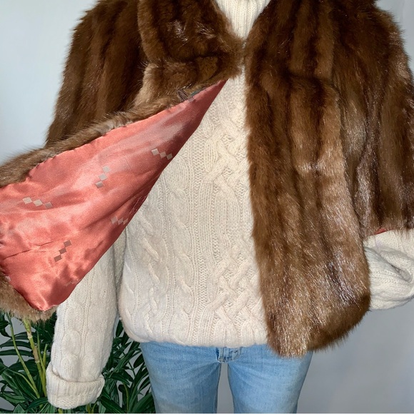 Luxurious 60s Vintage Mink Fur Stole Capelet Pockets Shawl - Picture 6 of 16